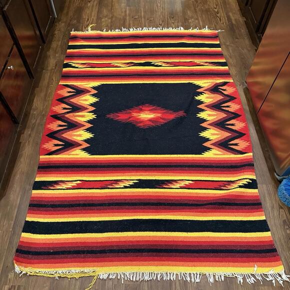 Vintage 70s/80s RARE Handmade Wool Rug Colorful‎ Kilim Aztec Southwestern 88x60